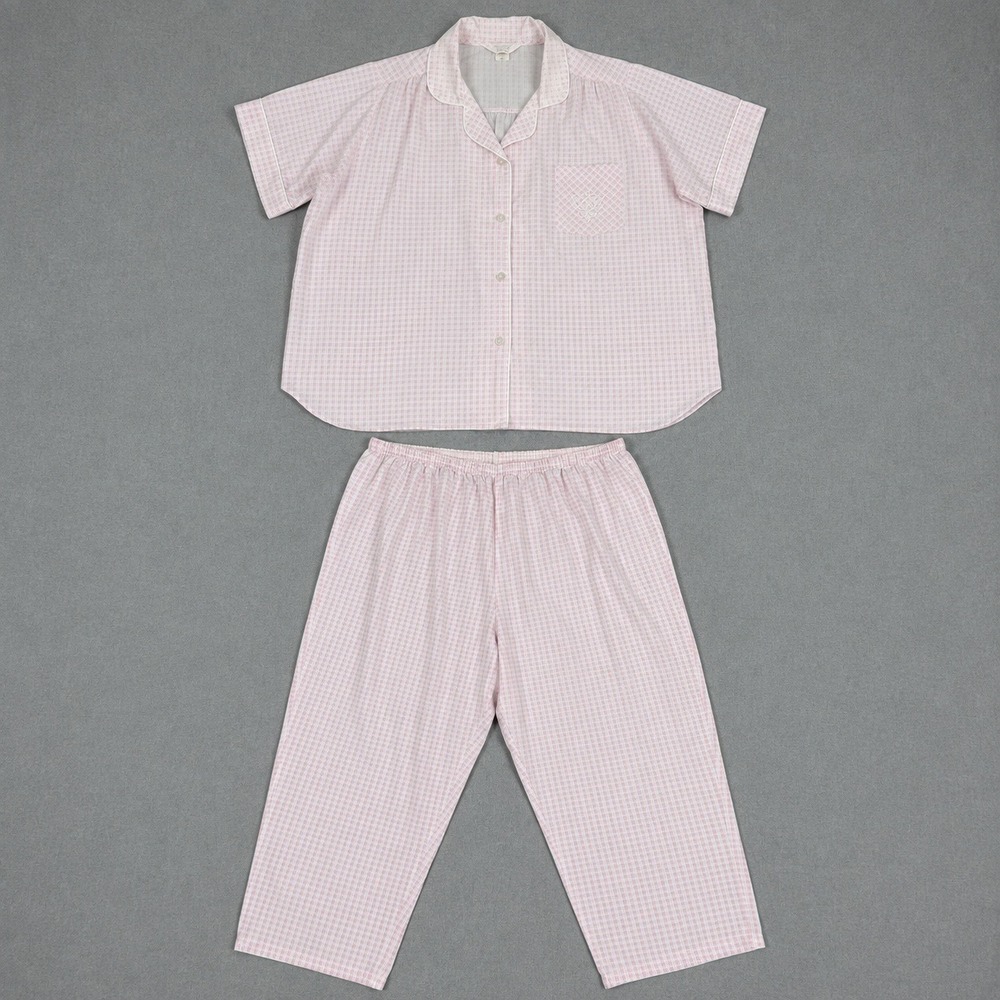 Carriage Court Woman Pink Gingham Pajama Set 1X Short Sleeve Pants Vintage